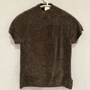 Vintage 90's Kasper Sweater Soft Short Raglan Sleeves Mock Neck Brown Sz Medium